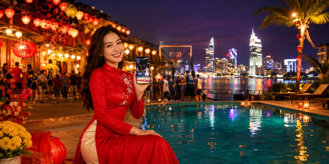 Không khí đặt cược bóng rổ tại Hội An với trang phục áo dài truyền thống Việt Nam