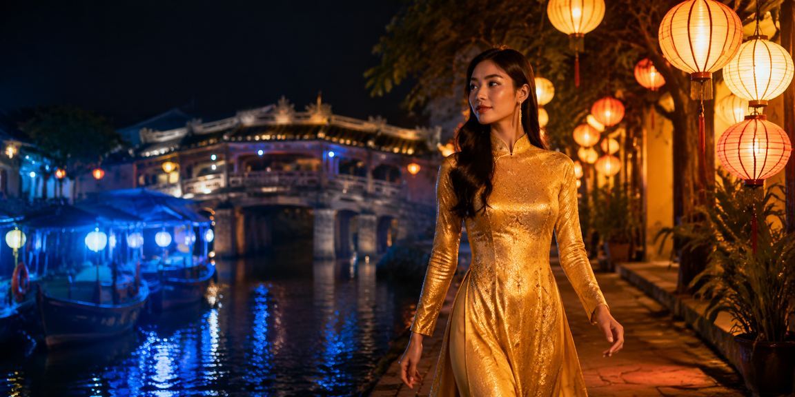 Người dùng mặc áo dài tại Hội An tham gia casino và cá cược trực tuyến trên điện thoại