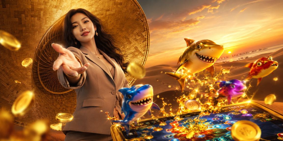 Người chơi bắn cá trực tuyến tại Mũi Né đội nón lá bên cạnh biển xanh